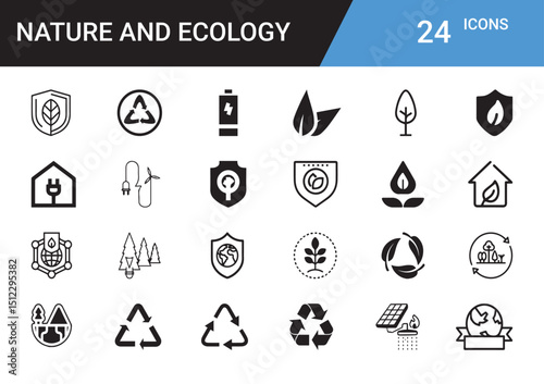 Nature and Ecology Icons: A collection of intricate icons, each representing an aspect of nature and ecology. Designed in high resolution.