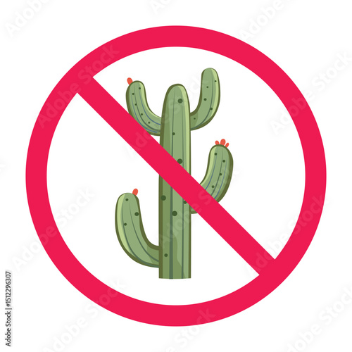 No cactus allowed sign, forbidden sign with cactus plant icon, cactuses prohibition sign, do not plant cacti symbol