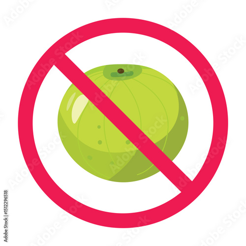 Forbidden sign with melon fruit icon, no melon fruit allowed sign, muskmelon prohibition symbol, do not eat melon