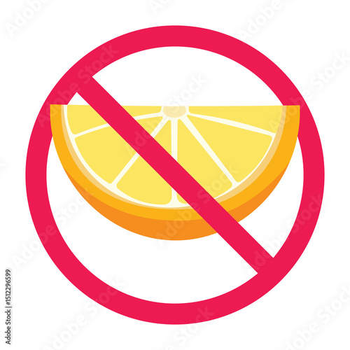 Forbidden sign with orange fruit icon, no orange allowed sign, citrus fruit prohibition symbol, do not eat orange
