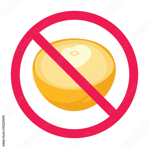 Forbidden sign with yellow coconut icon, no yellow coconut allowed sign, yellow coconut prohibition symbol