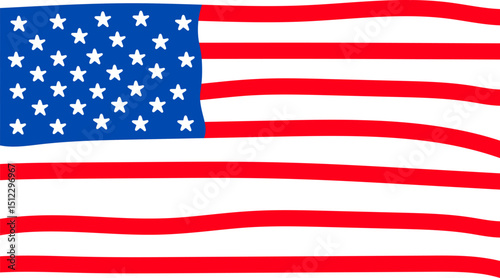 Wavy United States Flag Illustration. Hand-Drawn Style US Flag for Patriotic and Creative Designs. wavy USA flag Cartoon style illustration.