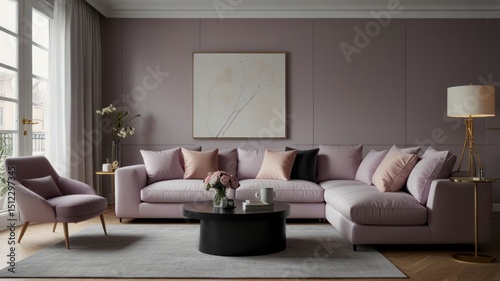 Modern mauve living room with sectional sofa