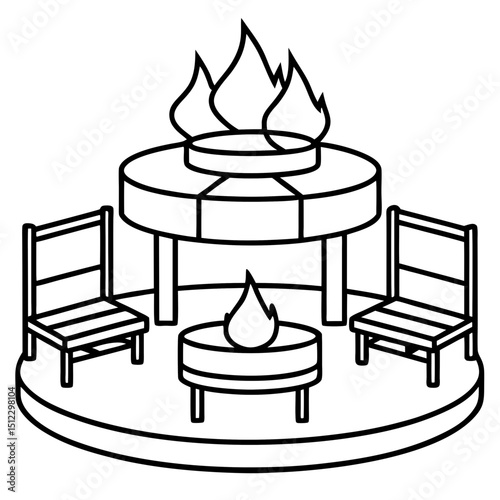 Simple Firepit Seating Vector on White Background
