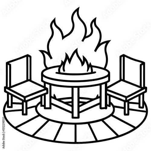 Simple Firepit Seating Vector on White Background
