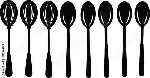 Collection of eight spoons black silhouettes