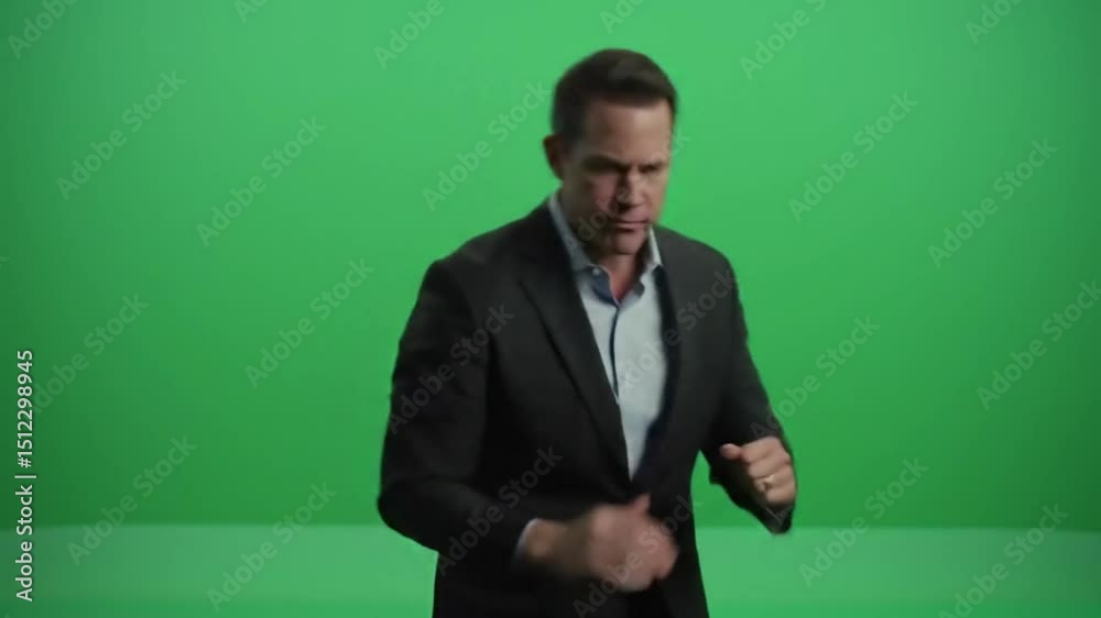 young businessman danse with his hands on his head in greenscreen 