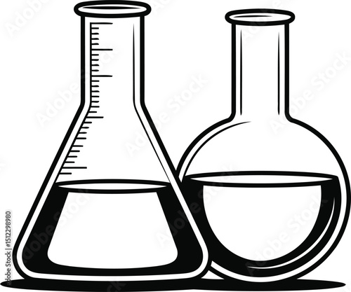 Laboratory Flasks Silhouette Vector Design, Transparent Background.
