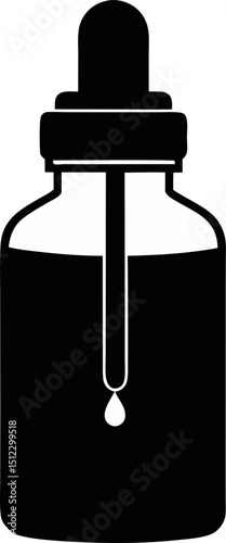 Glass Serum Bottle With Dropper Silhouette Vector Illustration