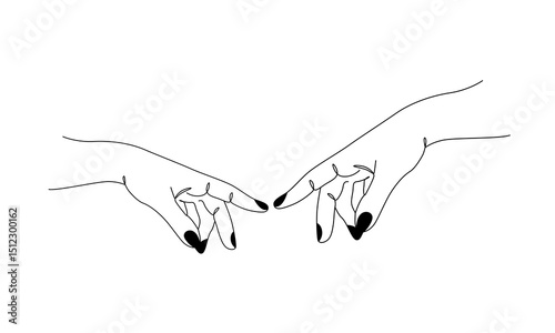 Minimalist One Line Drawing of Two Hands Reaching Toward Each Other