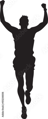 Silhouette Of A Marathon Runner With Arms Up In The Air In Celebration