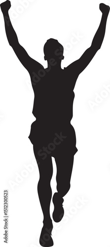 Silhouette Of A Marathon Runner With Arms Up In The Air In Celebration