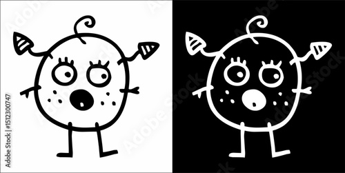 Monster cute hand drawn cartoon vintage style vector