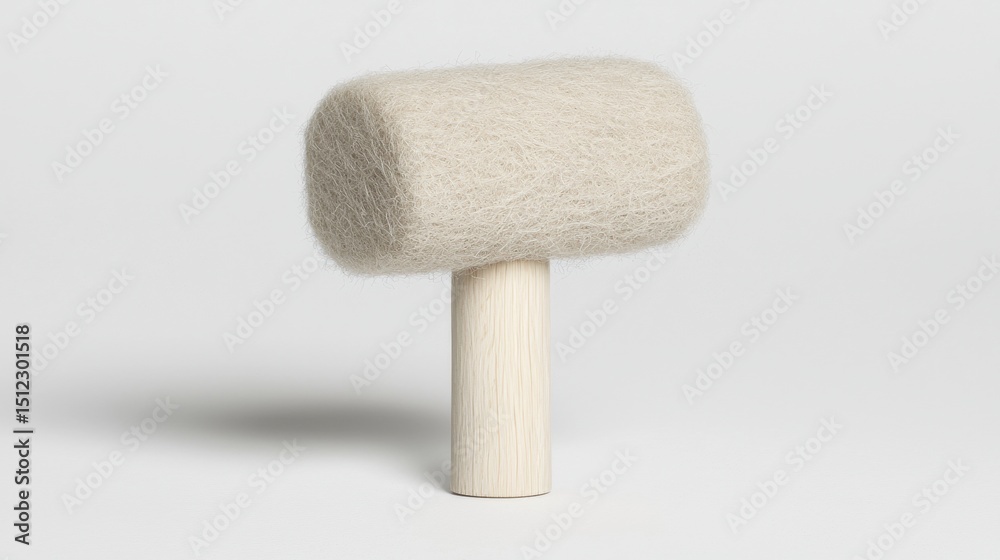 Obraz premium A wooden mallet with a fluffy white ball on top.