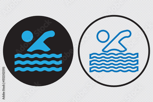 abstract black, grey, blue icon of a swimmer on a transparent background vector EPS 10