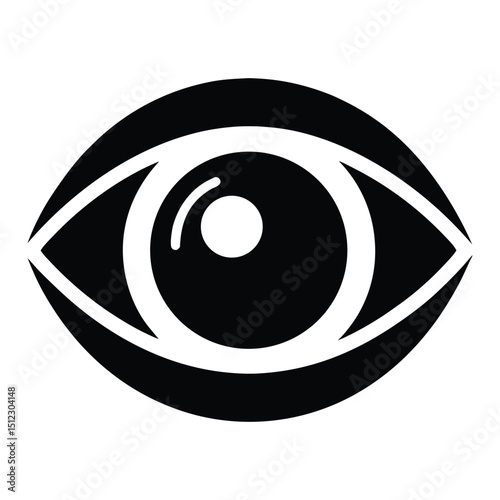 Single black eye icon simple filled shape for design