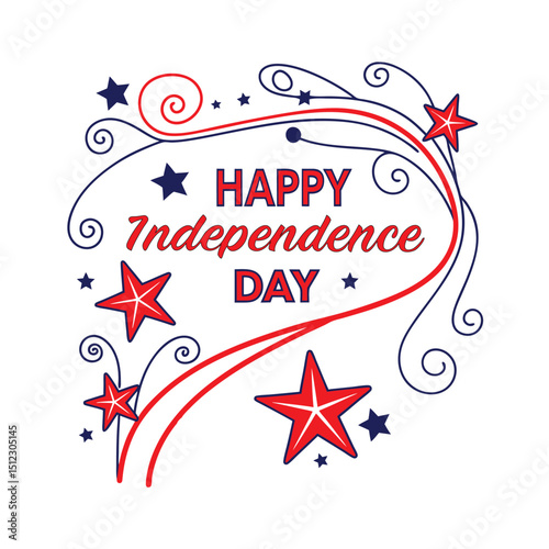 Happy Independence Day Sign with Red and Blue Stars – 4th of July Vector.