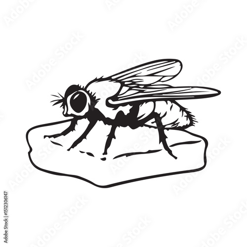 Vector illustration of a fly landing on a loaf of bread. A conceptual image highlighting food hygiene and contamination issues