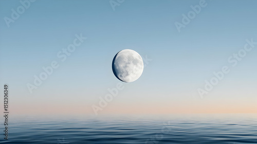 Pixelated Moon Over Calm Water