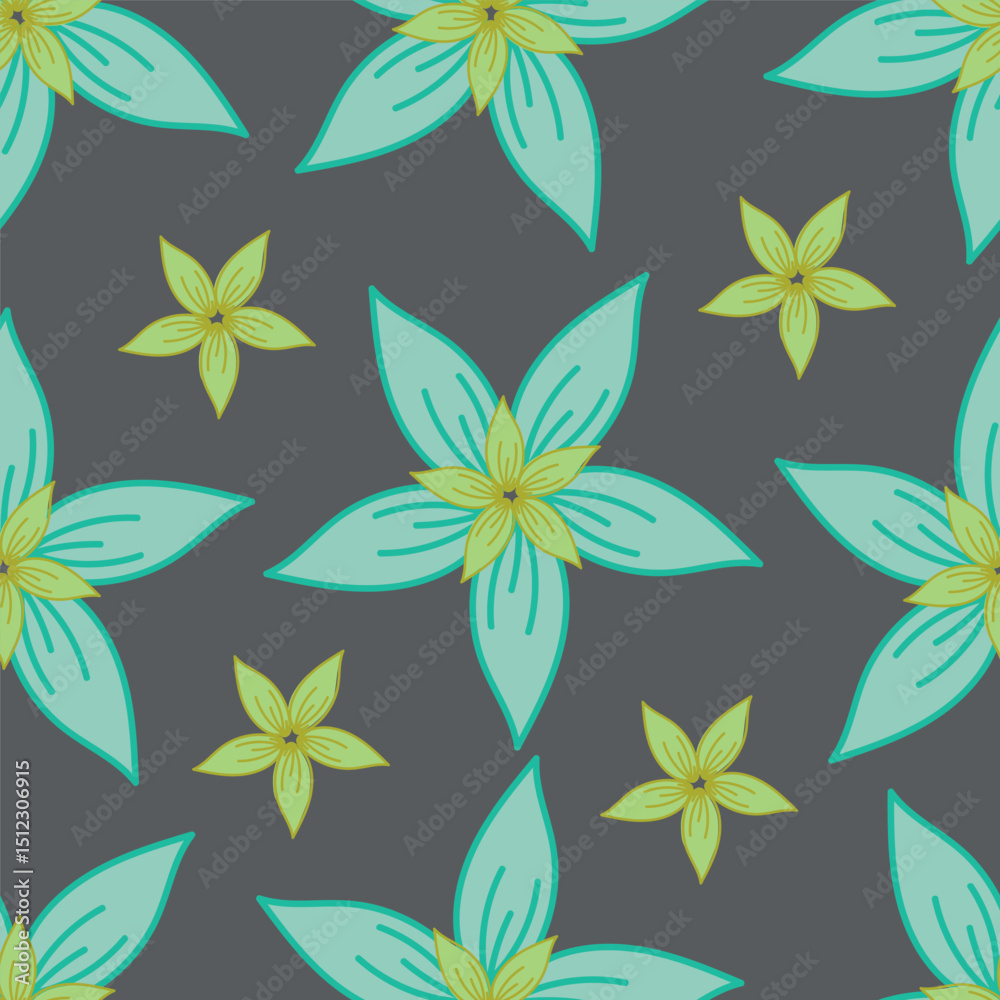 Obraz premium Exotic hand drawn flowers, seamless patterns with floral for fabric, textiles, clothing, wrapping paper, cover, banner, home decor, abstract backgrounds. Vector illustration