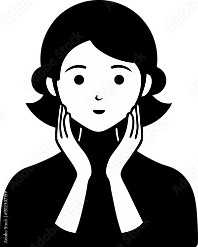 Person Massaging Cheeks Silhouette Vector Illustration