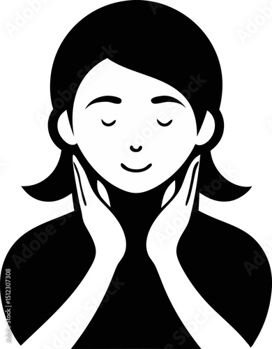 Person Massaging Cheeks Silhouette Vector Illustration