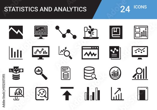 Statistics and Analytics Icon Set: A clean, crisp collection of icons for data analysis and statistical visualization.
