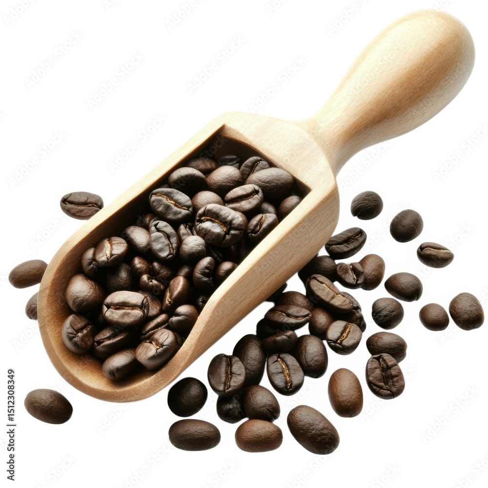 Fototapeta premium Roasted coffee beans in scoop on white background