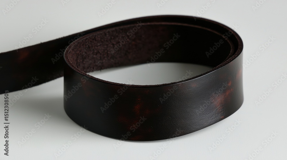 A black leather belt with a textured surface. A black leather belt with a textured surface.