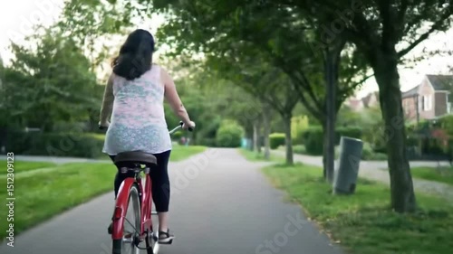Wallpaper Mural A woman riding a bicycle through a serene park pathway. Torontodigital.ca