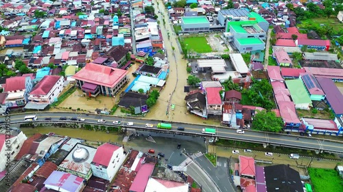 a 4k footage view of flash floods on the Juanda flyover, Samarinda city