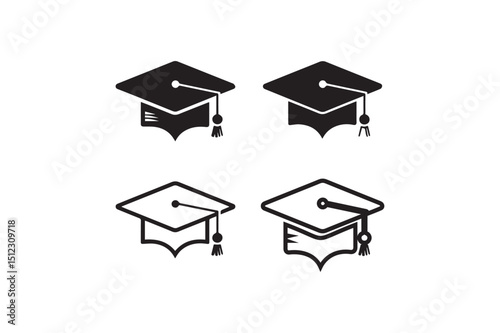 Minimalist Graduation Cap Icons Set – Vector Clipart