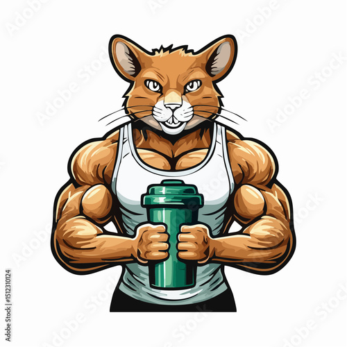 Strong Mouse Holding Protein Shake – Gym Mascot Vector