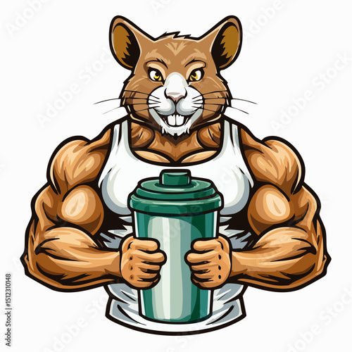 Strong Mouse Holding Protein Shake – Gym Mascot Vector