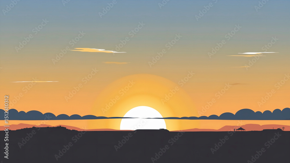 Obraz premium Minimalist Sunset Landscape Serene Orange and Yellow Hues