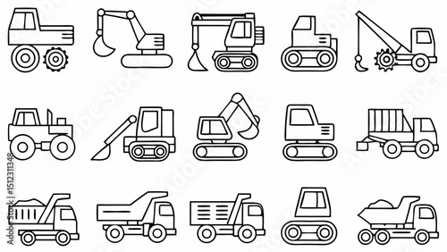 Illustration depicting a variety of construction vehicles including trucks excavators and other heavy machinery |eps vectors