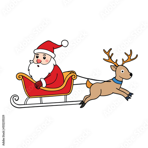 Santa rides his sleigh through the snowy night sky, led by reindeer, delivering gifts to children around the world with joy and holiday cheer.
