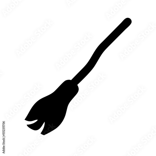 Witch's broom icon, black silhouette, for Halloween design