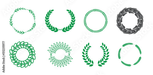 Black laurel wreath leaves vector. Leafy wreaths and divider illustration eps10