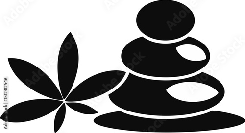 Spa Stones And Flower Silhouette Vector Illustration