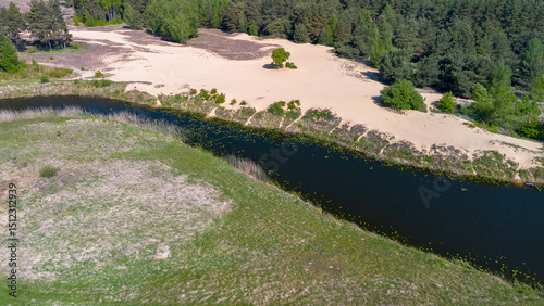 Inland dunes, bird's eye view, Wielkopolska Voivodeship, Poland.