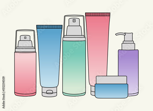 Illustration of Various Skincare Products with Gradient Colors