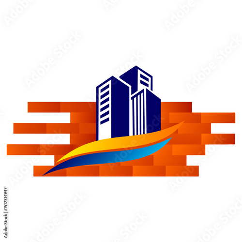 Brick Construction Logo Design. Vector Illustration