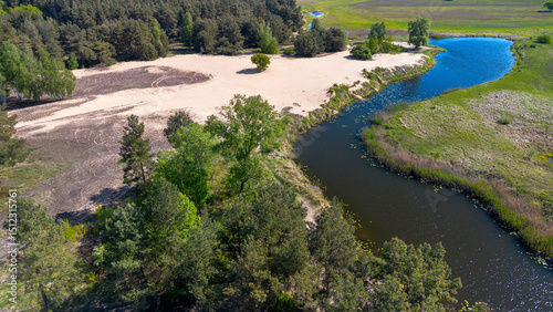 Inland dunes, bird's eye view, Wielkopolska Voivodeship, Poland.