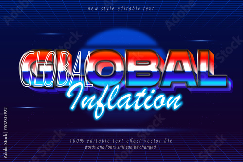 editable text effect Global Inflation neon style