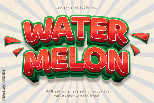 editable text effect watermelon Cartoon style