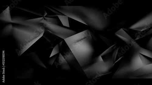A black and white abstract design with sharp angles and curves.