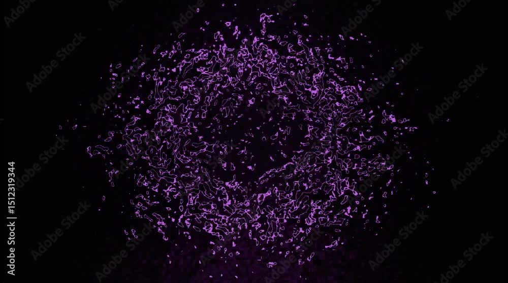 Abstract purple water splash creating a dynamic circular pattern against a black background