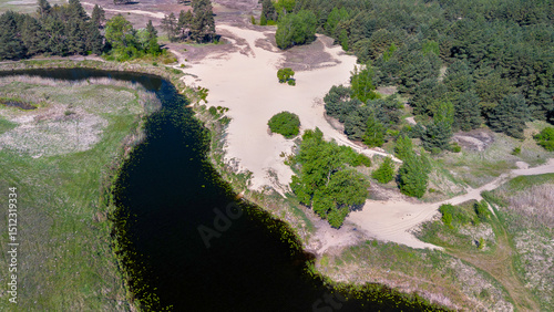 Inland dunes, bird's eye view, Wielkopolska Voivodeship, Poland.