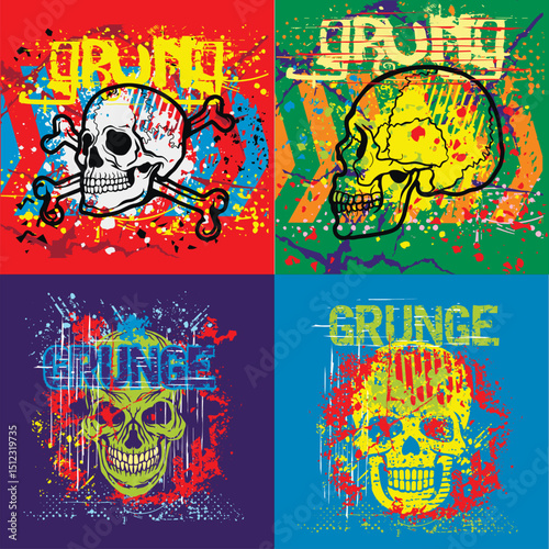 set, gothic sign with skull, grunge vintage design t shirts